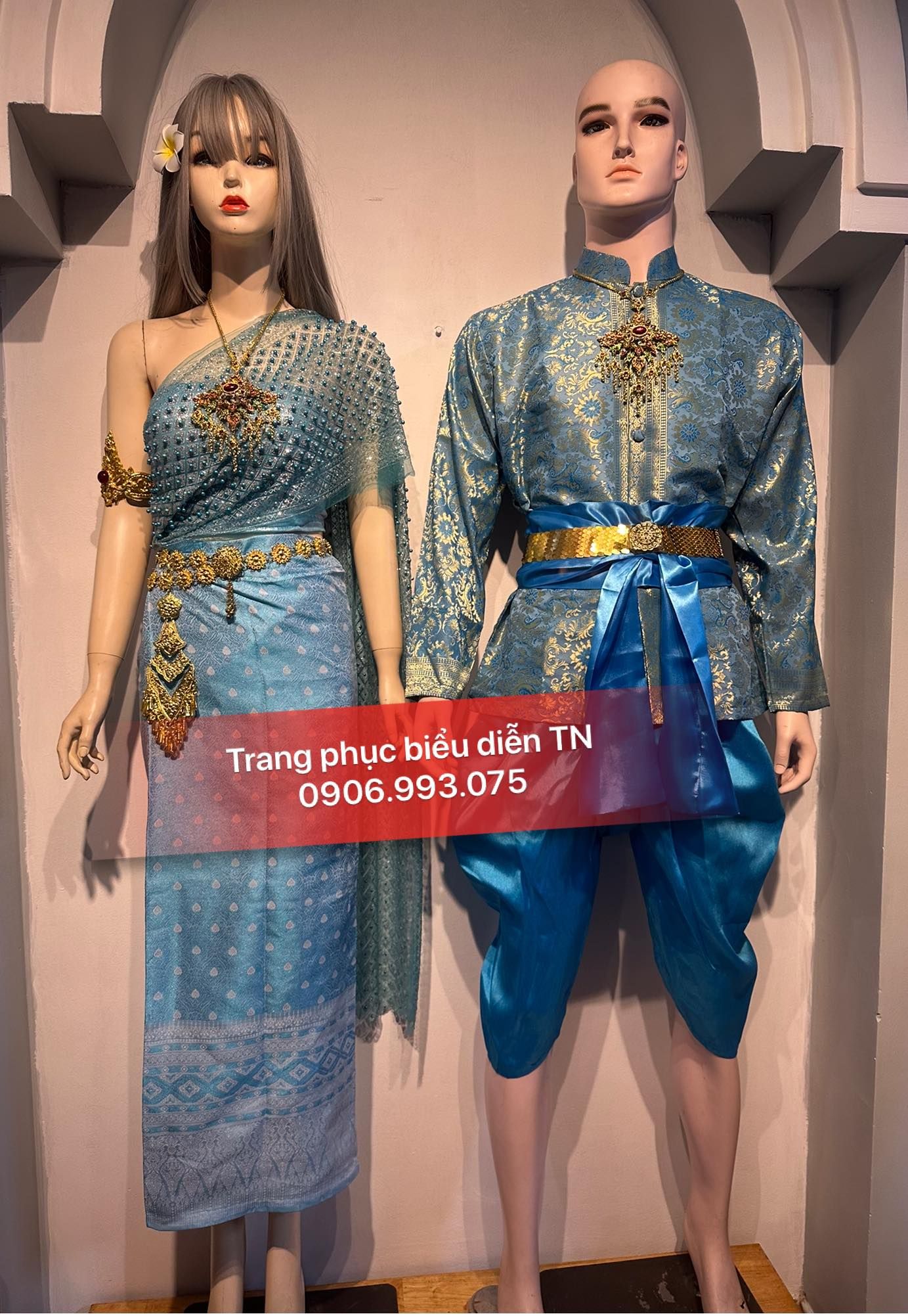 NN86 - Trang Phục Thái Lan Nam Nữ Xanh Dương