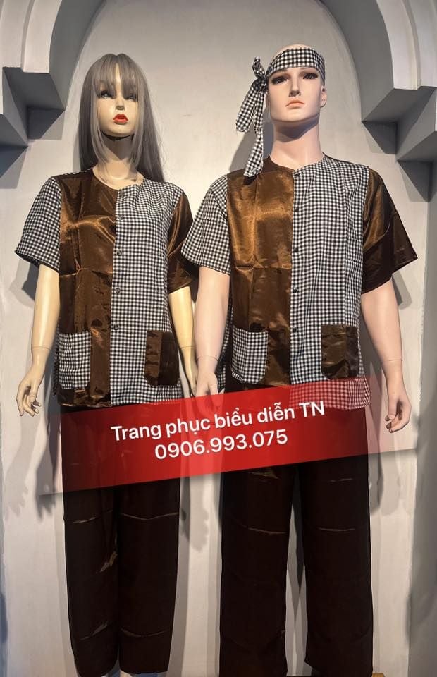 ABB12 Áo bà ba nam nữ phi bóng nâu phối caro