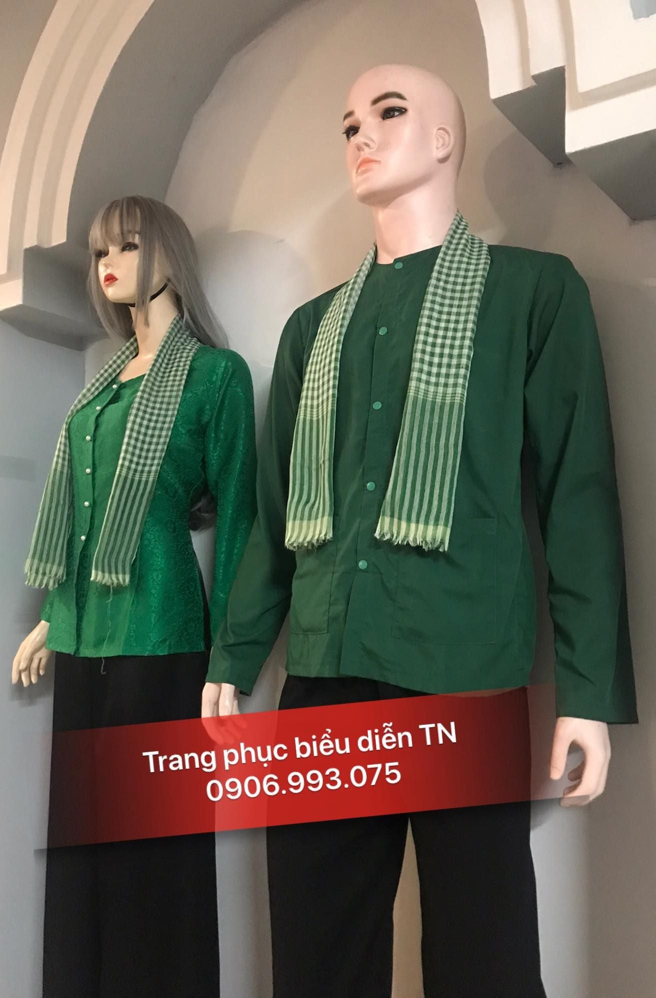 ABB02 - Áo bà ba nam kate, nữ gấm xanh rêu