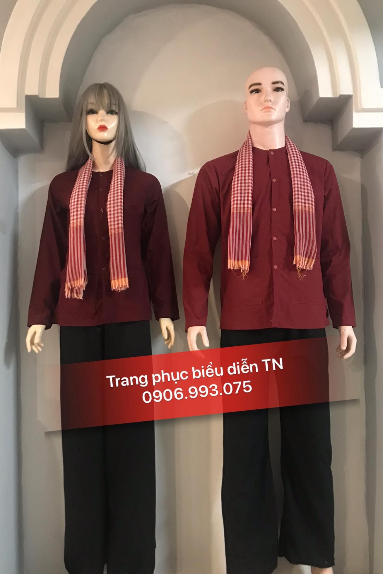 ABB01 - Áo bà ba nam nữ kate đỏ đô