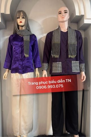  ABB11 - Áo bà ba nam kate tím phối caro, nữ phi bóng tím 