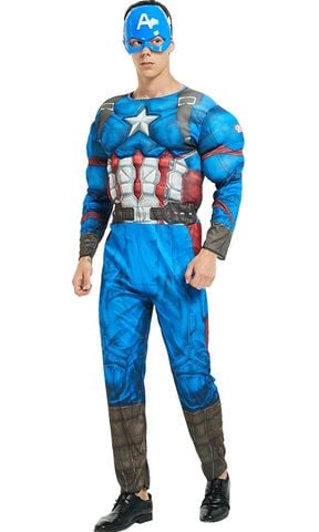  SAH002 - Trang Phục Hóa Trang Đội Trưởng Mỹ Captain America Người Lớn Cơ Bắp, Bộ Đồ Hóa Trang Siêu Anh Hùng 