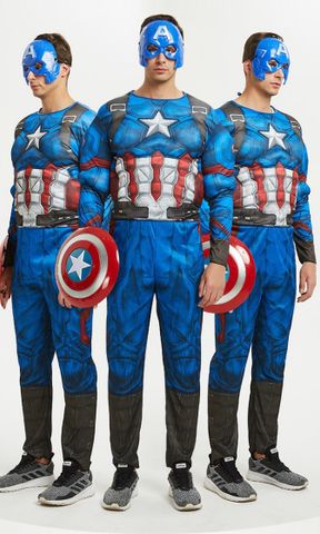  SAH002 - Trang Phục Hóa Trang Đội Trưởng Mỹ Captain America Người Lớn Cơ Bắp, Bộ Đồ Hóa Trang Siêu Anh Hùng 