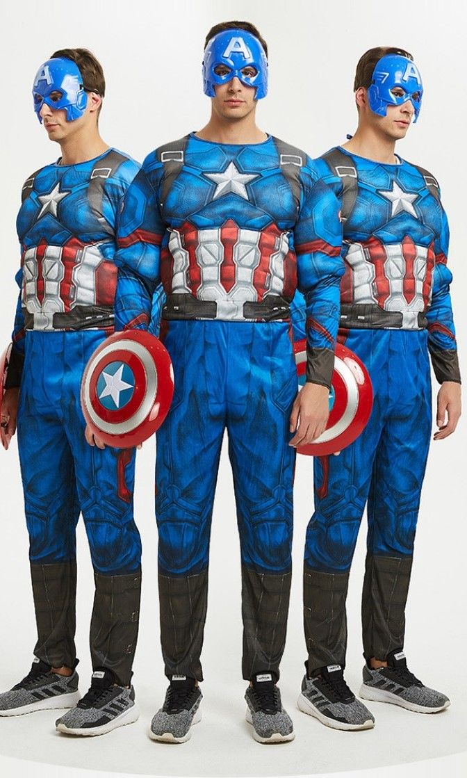 SAH002 - Trang Phục Hóa Trang Đội Trưởng Mỹ Captain America Người Lớn Cơ Bắp, Bộ Đồ Hóa Trang Siêu Anh Hùng