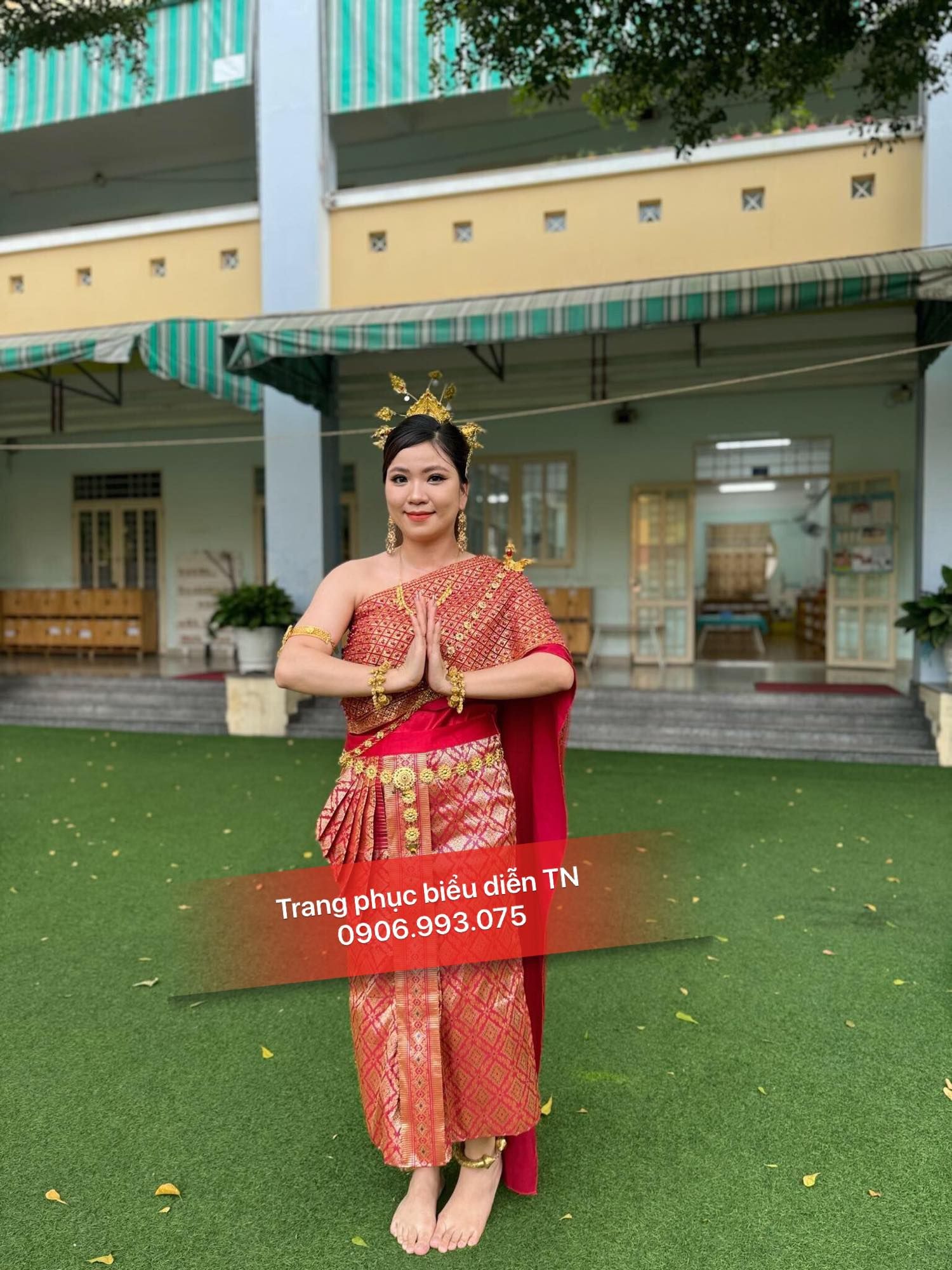 NN78 - Trang phục Thái Lan Nam Nữ Cao Cấp Màu Đỏ