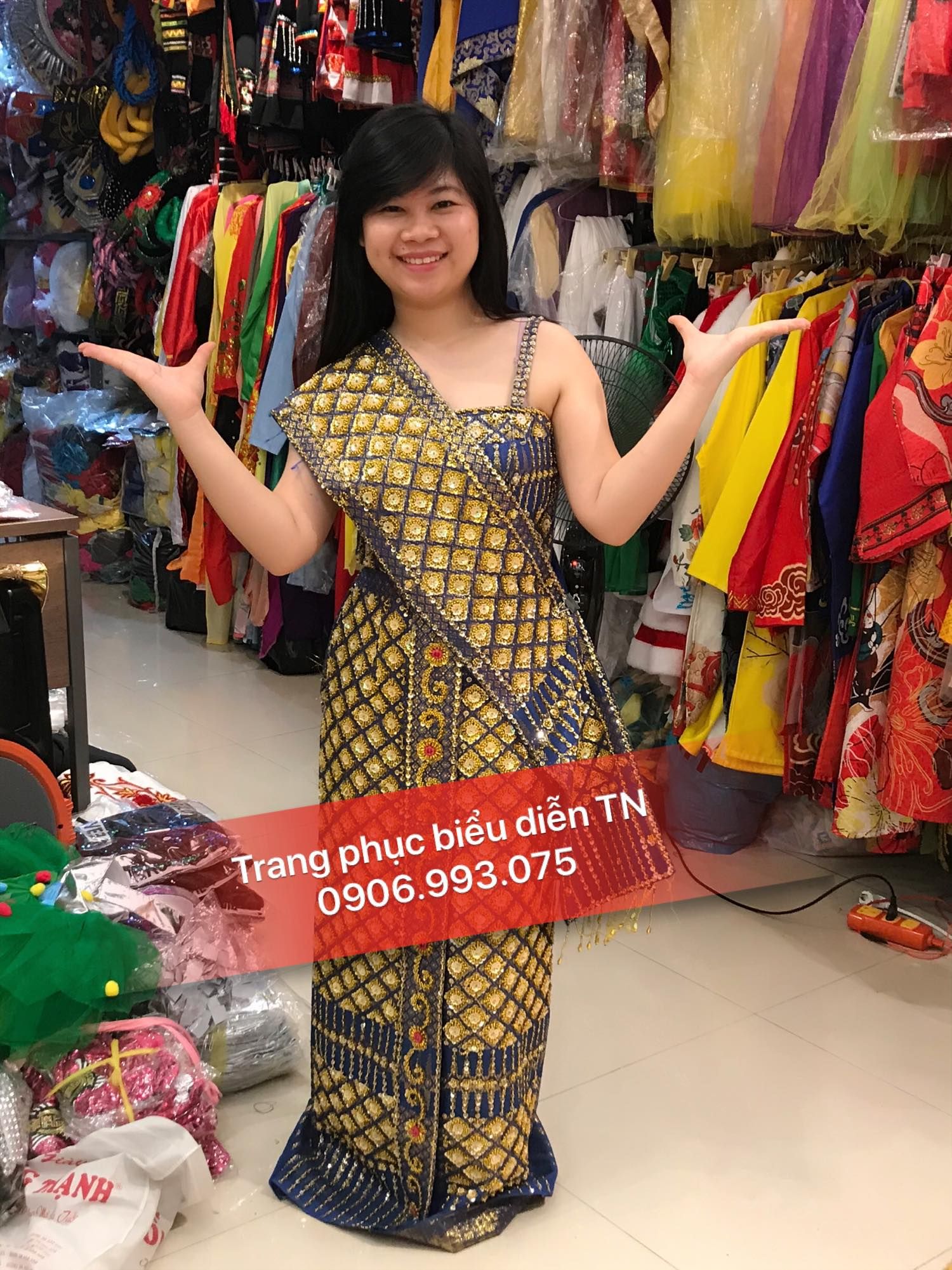 NN91 - Trang Phục Campuchia/Khmer Xanh Coban