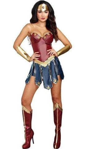  SAH014 - Trang Phục Hóa Trang Nữ Thần Chiến Binh Wonder Woman Người Lớn, Bộ Đồ Hóa Trang Siêu Anh Hùng 