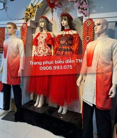  VM04 (A-B) - Váy Múa Đỏ Áo Gấm Hoa 