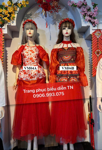  VM04 (A-B) - Váy Múa Đỏ Áo Gấm Hoa 