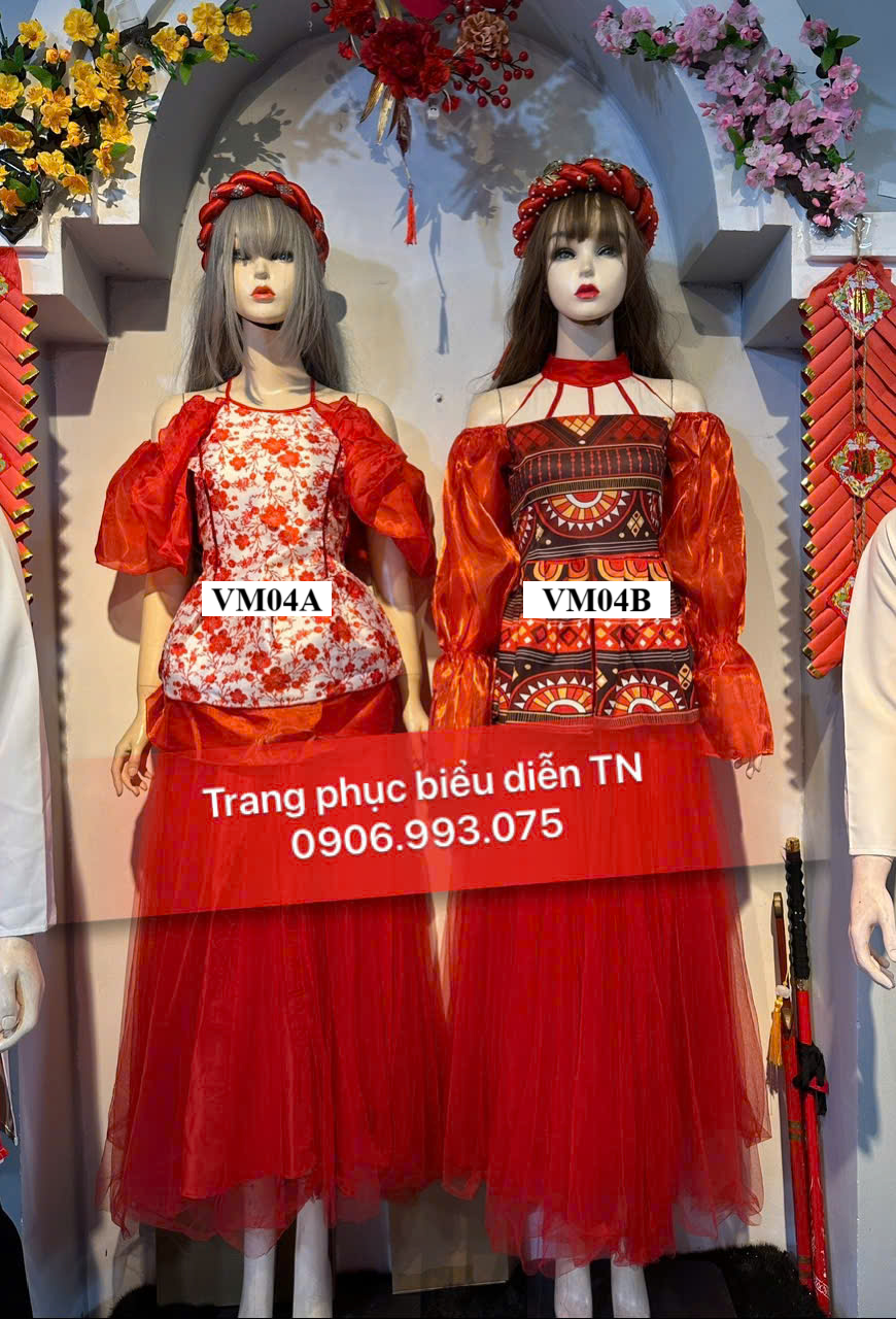 VM04 (A-B) - Váy Múa Đỏ Áo Gấm Hoa