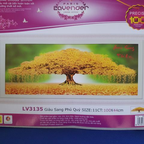 Tranh thêu chữ thập giàu sang phú quý LV3135 size 100x44cm