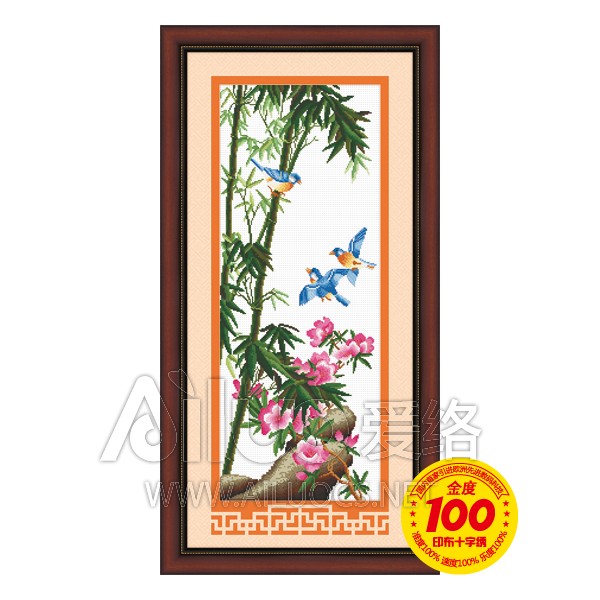Tứ quý bốn mùa (đông) tranh thêu chữ thập cây trúc 21338