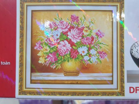 Tranh đinh đá Bình hoa khoe sắc DF2219 size 50x46cm