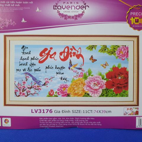 Tranh thêu chữ thập Gia đình mẫu đơn LV3176 size 74x39cm