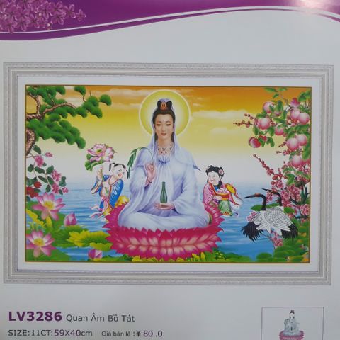 Tranh thêu chữ thập Quan âm bồ tát LV3286 size 59x40cm