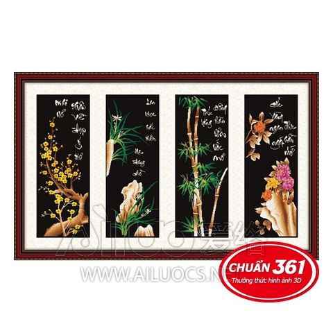 Tranh thêu chữ thập Tứ quý Mai lan trúc cúc 113x76cm