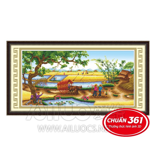 Tranh thêu làng quê chuẩn 3d 361 mã 53292