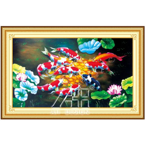 Cửu ngư quần hội tranh thêu chuẩn 361 ailuo 53401 size 100x62cm