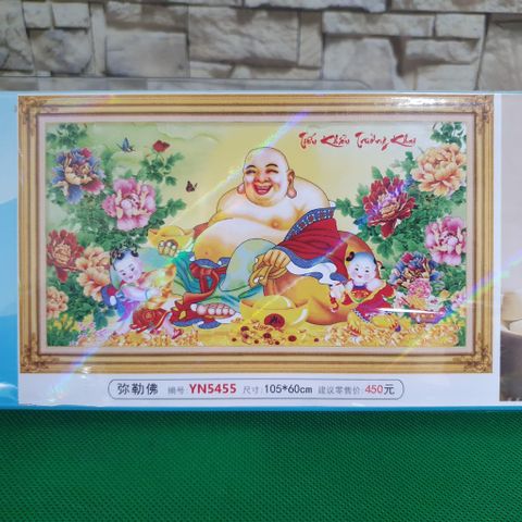 Tranh đính đá Di lặc Tiếu khẩu thường khai YN5455 size 105x60cm