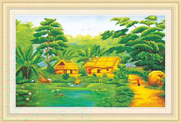 Tranh gắn đá Ailuo Làng Quê 77481