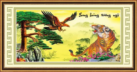 Tranh thêu chữ thập Song hùng tương ngộ 53477