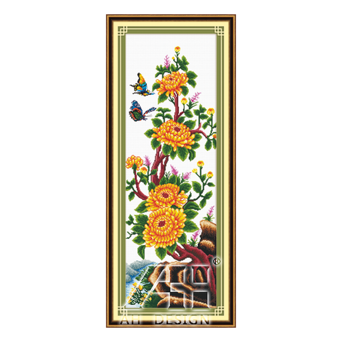 Tranh thêu chữ thập Ailuo Tứ quý Cúc 29695 size 40x100cm