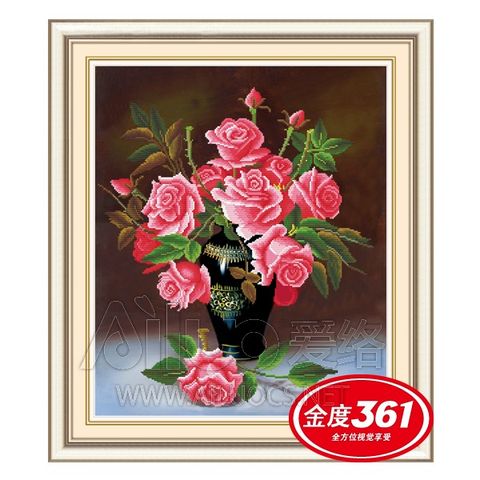 Tranh thêu chữ thập Ailuo Bình hoa hồng 31316 size 60x70cm