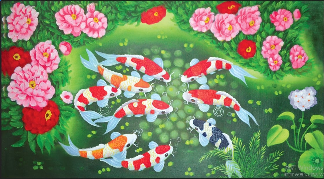 Tranh gắn đá KIAI loại chưa làm Cưu ngư-mẫu đơn 88655