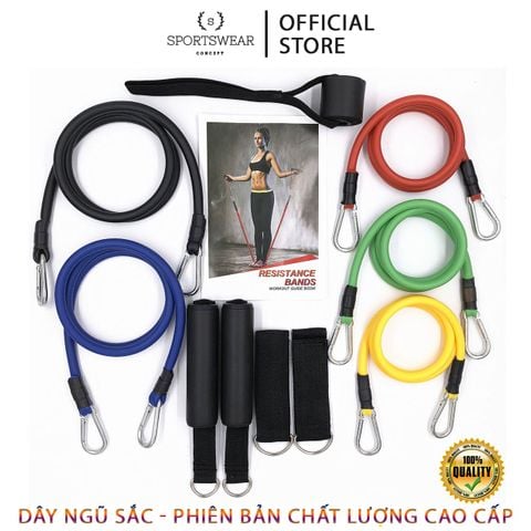  Dây ngũ sắc tập gym fitness thể thao siêu cấp 11 bộ dụng cụ 150lbs Sportswear Concept đàn hồi căng đều bền chắc 