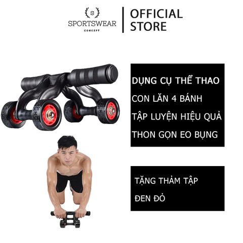  Con lăn tập cơ bụng 4 bánh Sportswear Concept tặng thảm lót dụng cụ tập luyện tại nhà giúp săn chắc cơ bụng vòng eo 