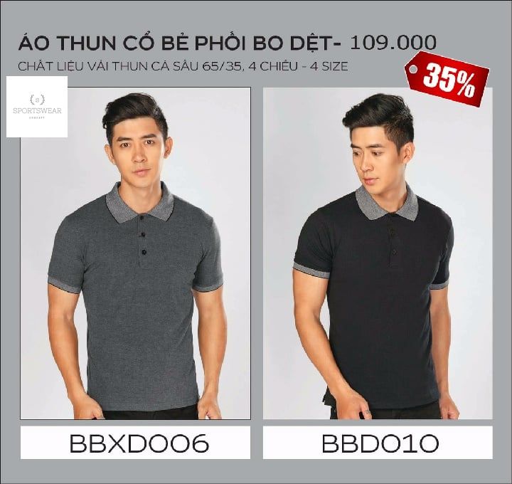 Áo thun nam cổ bẻ phối bo dệt S.BASIC Sportswear Concept