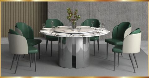 Bàn Ăn Tròn 2 Mặt Đá 6-8 Ghế BA01T-D15 Mâm xoay