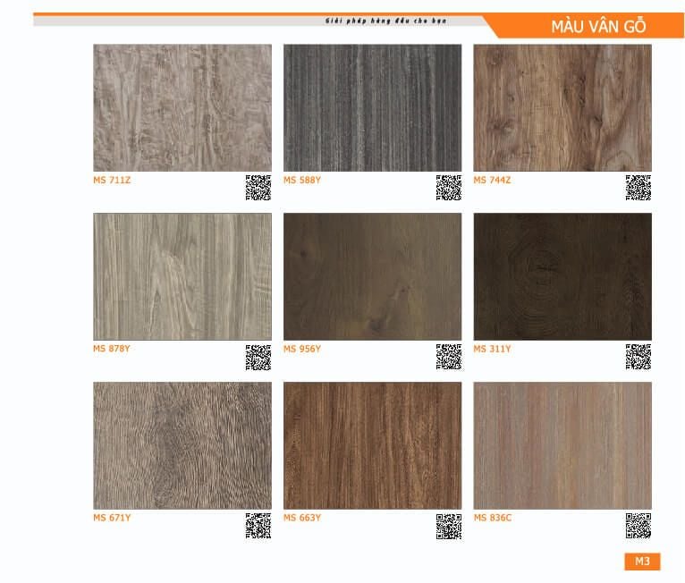 Bảng màu vân gỗ Melamine cao cấp
