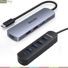  Philips SWR1607R / SWR1526B - Hub Chuyển Đổi Tín Hiệu Type-C To USB 3.0 / HDMI/ PD 100W Cho Máy Tính, Điện Thoại, Máy Tính Bảng 