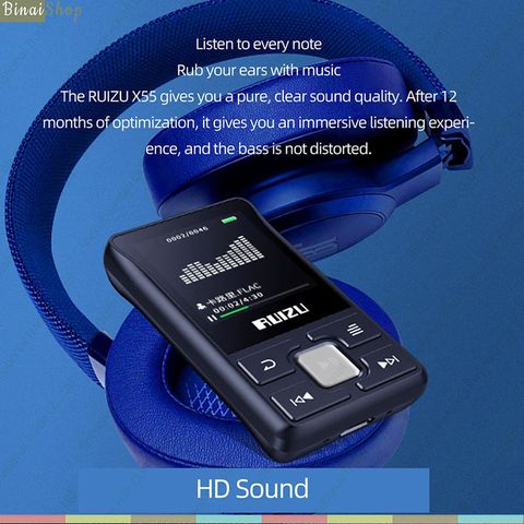Ruizu X55 - Máy Nghe Nhạc Thể Thao Nhỏ Gọn, Buetooth 4.0 (8GB) – BINAI