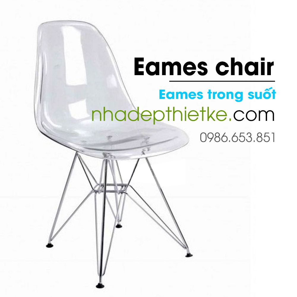 E4 - Ghế cafe Eames trong suốt - chân thép