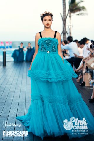  PINKOCEAN - Đầm Công Chúa Sát Nách 01 (Xanh Nhạt) 