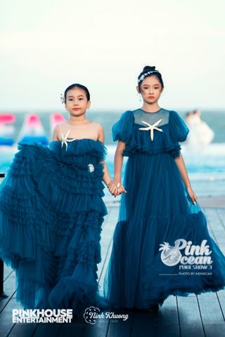  PINKOCEAN - Đầm Công Chúa Phối Lưới Trắng 71 (Xanh Thẫm) 
