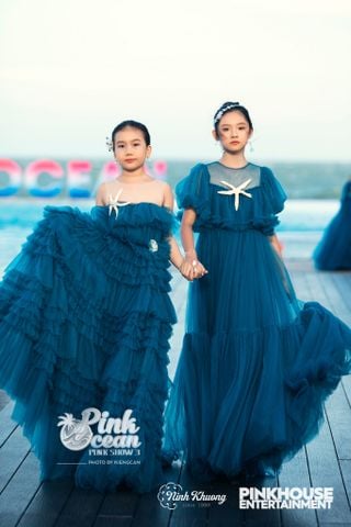  PINKOCEAN - Đầm Công Chúa Phối Lưới Trắng 71 (Xanh Thẫm) 