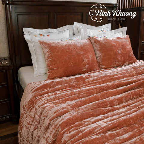 [SET] Mền gối nhung lụa (Cam hồng) | Hàng đặt riêng 