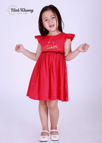  Đầm cổ tròn tay cánh tiên 