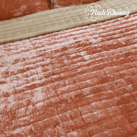  [SET] Mền gối nhung lụa (Cam hồng) | Hàng đặt riêng 