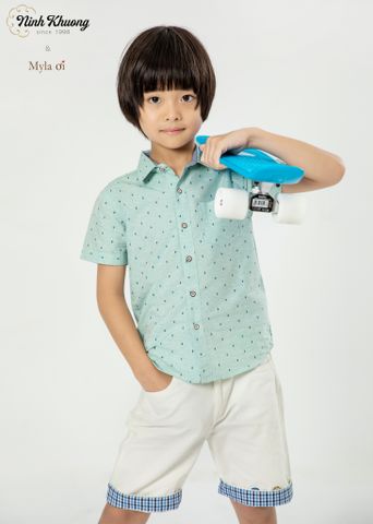  Áo sơ mi  bé trai tay ngắn 