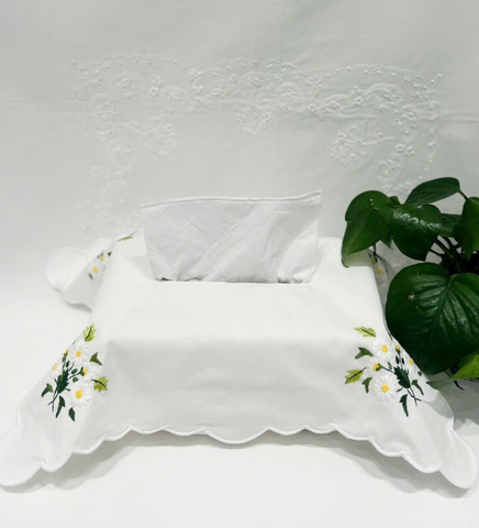  Tissue Box Cover - Hộp phủ khăn giấy thêu hoa(mimoza, muguet, cúc..)(0324) 