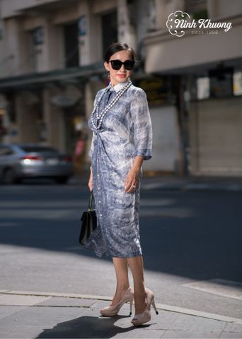  Đầm lụa sơ mi xoắn 