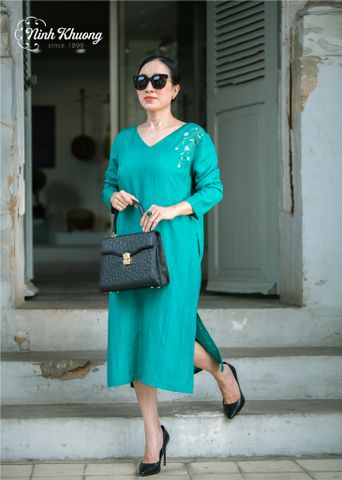  Silk dress with two flaps - green 