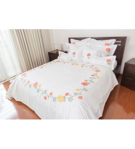  Set Drap giường+bộc mền+4 cặp áo gối 50x70, 60x60, 45x45, 25x50 