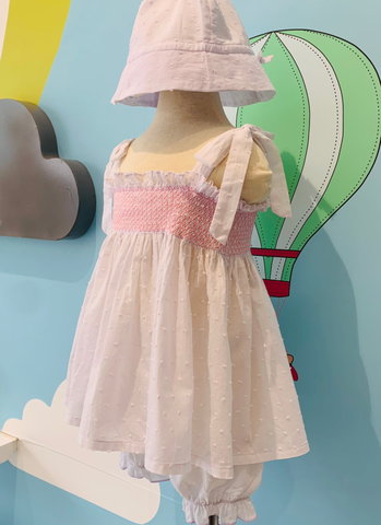  Bộ smock 2 dây và quần phồng NK&ML  - trắng 