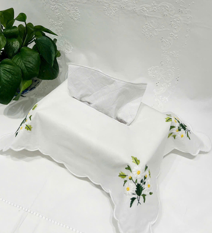  Tissue Box Cover - Hộp phủ khăn giấy thêu hoa(mimoza, muguet, cúc..)(0324) 