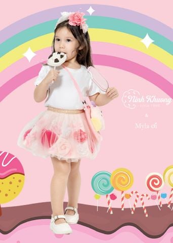  Chân váy đính bông + Cài nơ đính bông 
